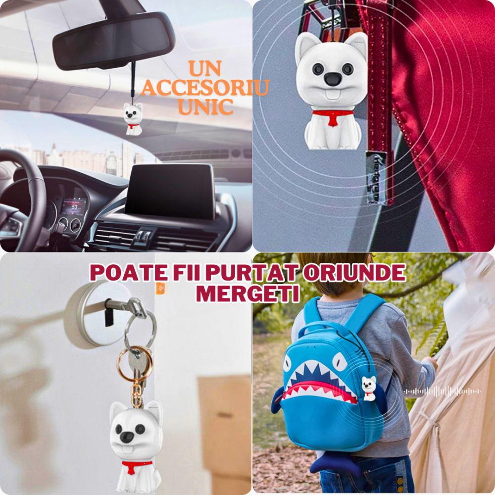 Mini reportofon spion tip breloc in forma de caine OnXsmart®, F-12, 32 GB, inregistrare pana la 100 ore continuu,  activare vocala, Noise reduction, Waterproof, MP3 player, alb [6]
