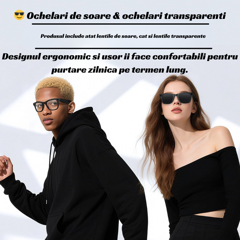 Ochelari Smart OnXsmart® cu AI integrat, Sony Camera 800W HD, Filmare 1080P, Traducere in Timp Real, Asistent Vocal, Audio Open-Ear, Lentile Inter-Schimbabile (Clear + Soare) – Ideali de Calatorii, Bu [5]