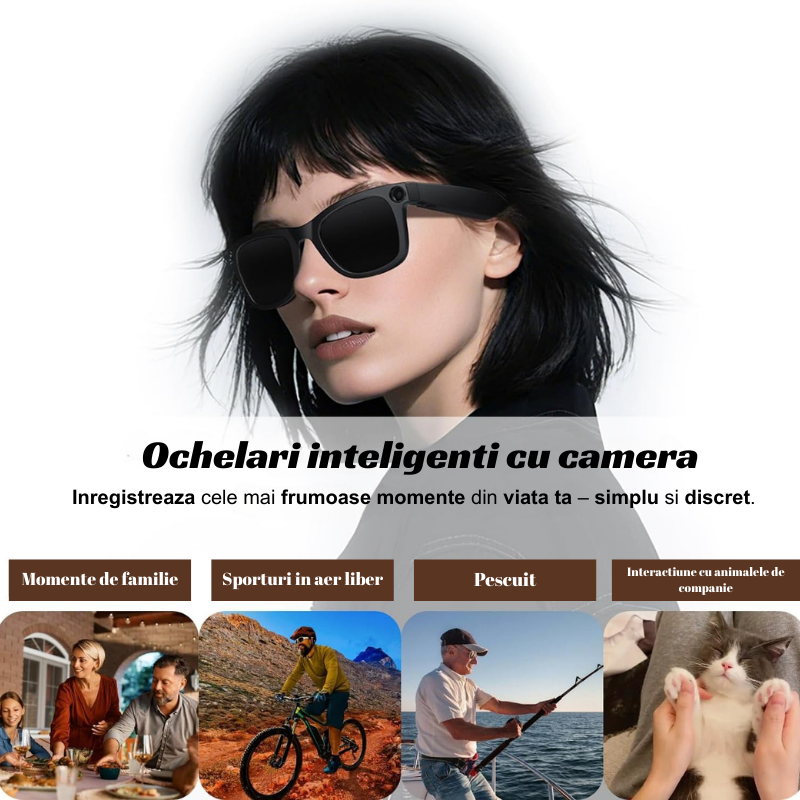 Ochelari Smart OnXsmart® cu AI integrat, Sony Camera 800W HD, Filmare 1080P, Traducere in Timp Real, Asistent Vocal, Audio Open-Ear, Lentile Inter-Schimbabile (Clear + Soare) – Ideali de Calatorii, Bu [7]