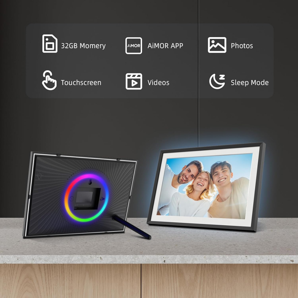 Rama foto digitala WiFi 10.1 OnXsmart, ecran tactil IPS HD 1280x800, cu LED integrat, Android 6, lumini RGB ambientale, 32GB stocare interna, Suporta card pana la 128GB, partajarea fotografiilor si vi [3]