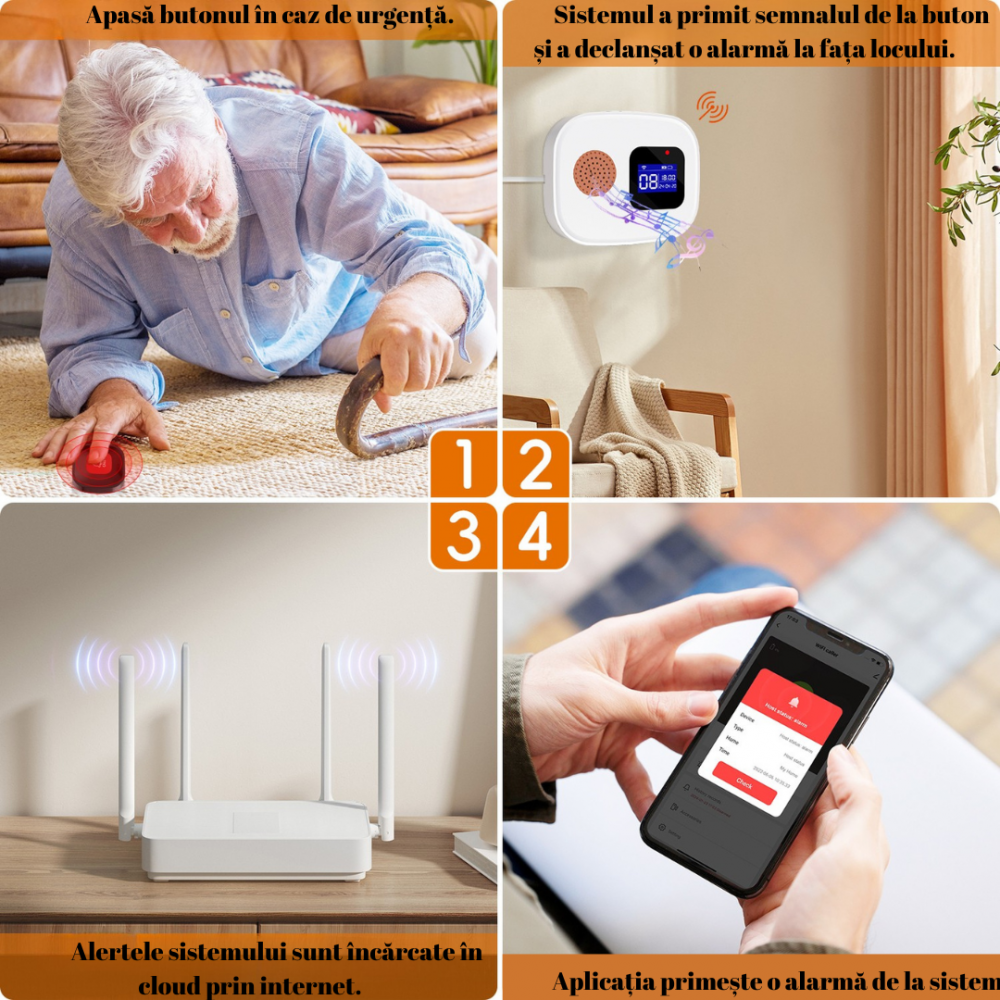 Set Ceas de panica cu buton SOS sirena locala OnXsmart, Afisaj Digital, Conectare WIFI aplicatia Tuya si SmartLife, Compatibil cu amazon alexa si Google Assistant, Notificari pe telefon, Distanta 100m [4]