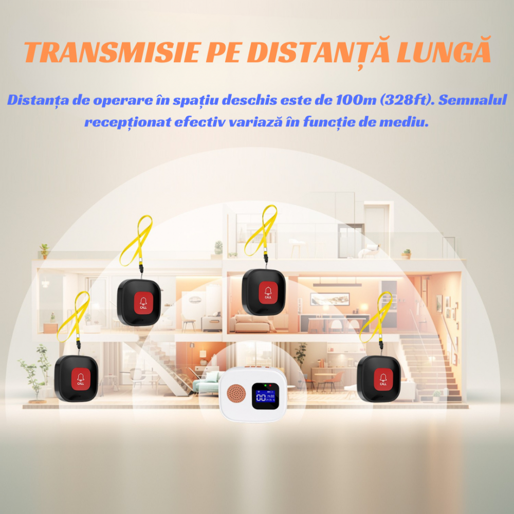 Set Ceas de panica cu buton SOS sirena locala OnXsmart, Afisaj Digital, Conectare WIFI aplicatia Tuya si SmartLife, Compatibil cu amazon alexa si Google Assistant, Notificari pe telefon, Distanta 100m [10]