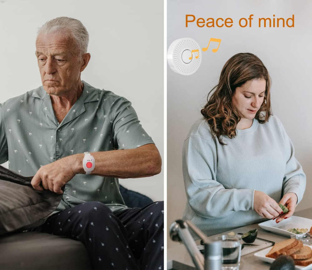Set Ceas de panica cu buton SOS sirena locala si telecomanda OnXsmart, Conectare WIFI aplicatia Tuya si SmartLife, Compatibil cu amazon alexa si Google Assistant, Notificari pe telefon, Distanta 100m, [7]