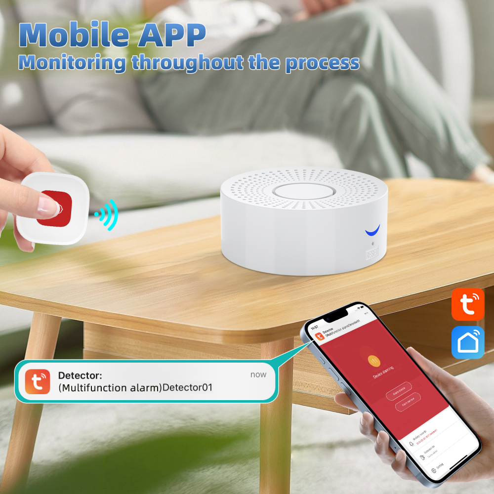 Set Ceas de panica cu buton SOS sirena locala si telecomanda OnXsmart, Conectare WIFI aplicatia Tuya si SmartLife, Compatibil cu amazon alexa si Google Assistant, Notificari pe telefon, Distanta 100m, [4]
