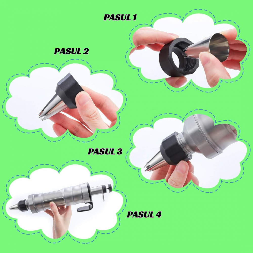 Set seringa ornat profesionala din otel inoxidabil OnXsmart®, decorare Prajituri Torturi Briose, 6 duze cu 2 cuplaje, 8 forme briose, Negru [8]