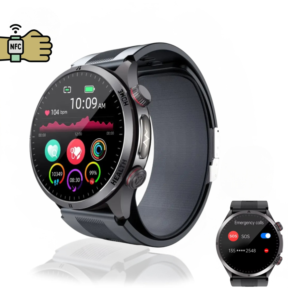 Smartwatch OnXsmart Health Pro – ECG, asistent vocal AI, tensiune cu airbag, glicemie non-invaziva, oxigen, puls, temperatura, grasimi, apel Bluetooth, NFC, AMOLED, control camera, meteo, autonomie 10 [1]