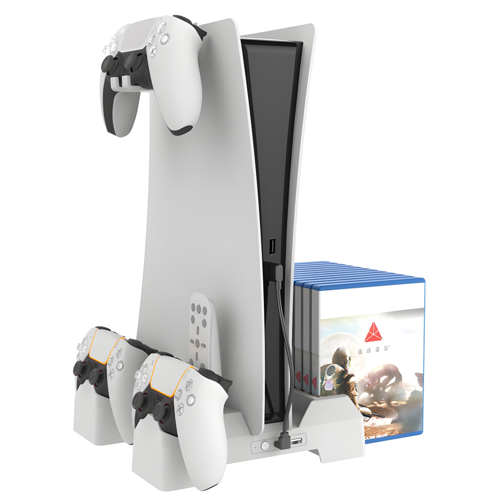 Statie racire incarcare Ps5 OnXsmart®, Incarcare dubla controllere, Dubla Racire, Sloturi suport jocuri, conectare usb, Alb [4]