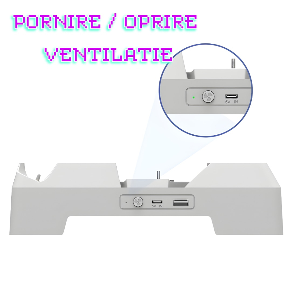 Statie racire incarcare Ps5 OnXsmart®, Incarcare dubla controllere, Dubla Racire, Sloturi suport jocuri, conectare usb, Alb [5]