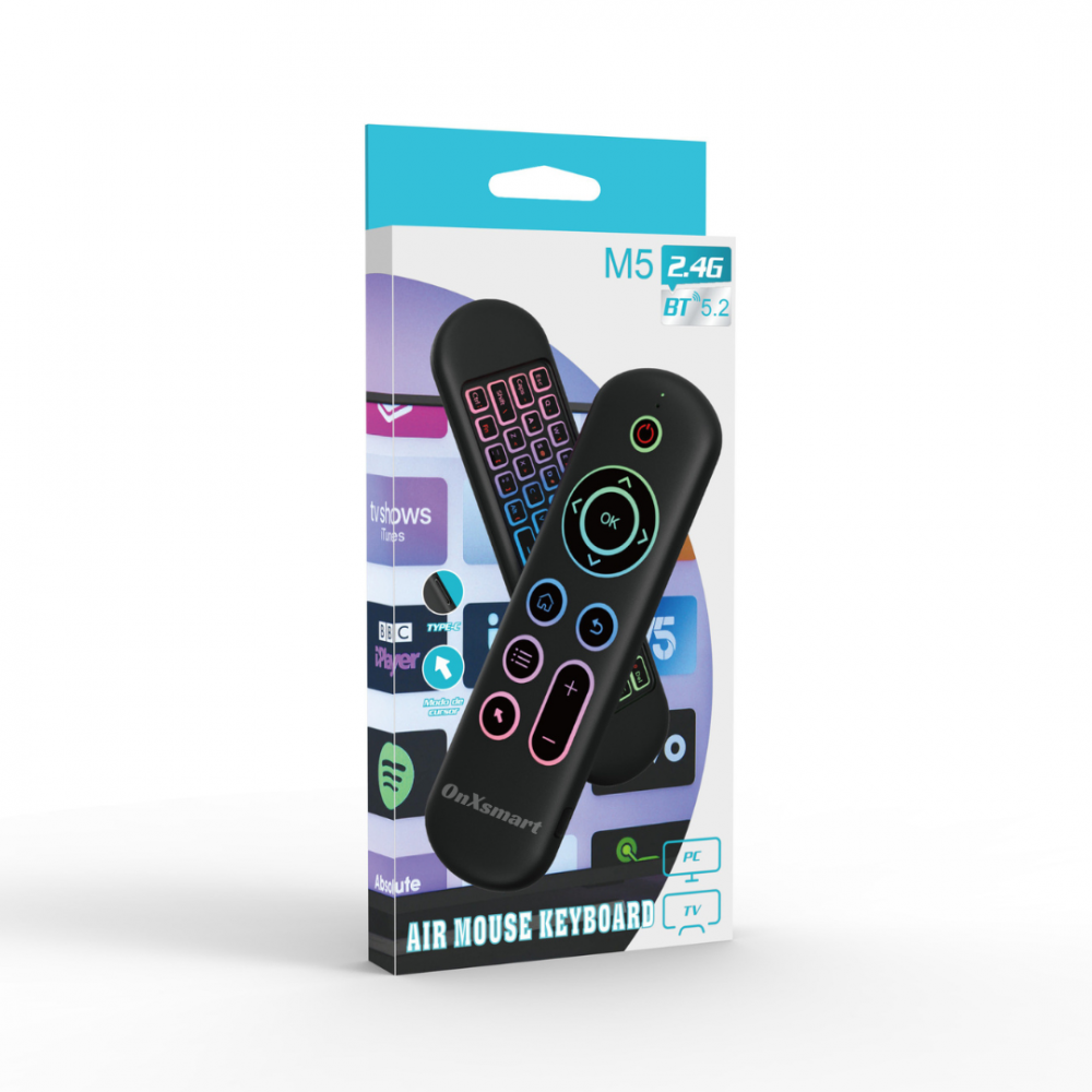Telecomanda smart OnXsmart®, Air mouse, tastatura QWERTY, DUAL MODE WIFI 2.4G & BT 5.2, lumini RGB, compatibila ANDROID WINDOWS Mac-OS LINUX, negru [5]