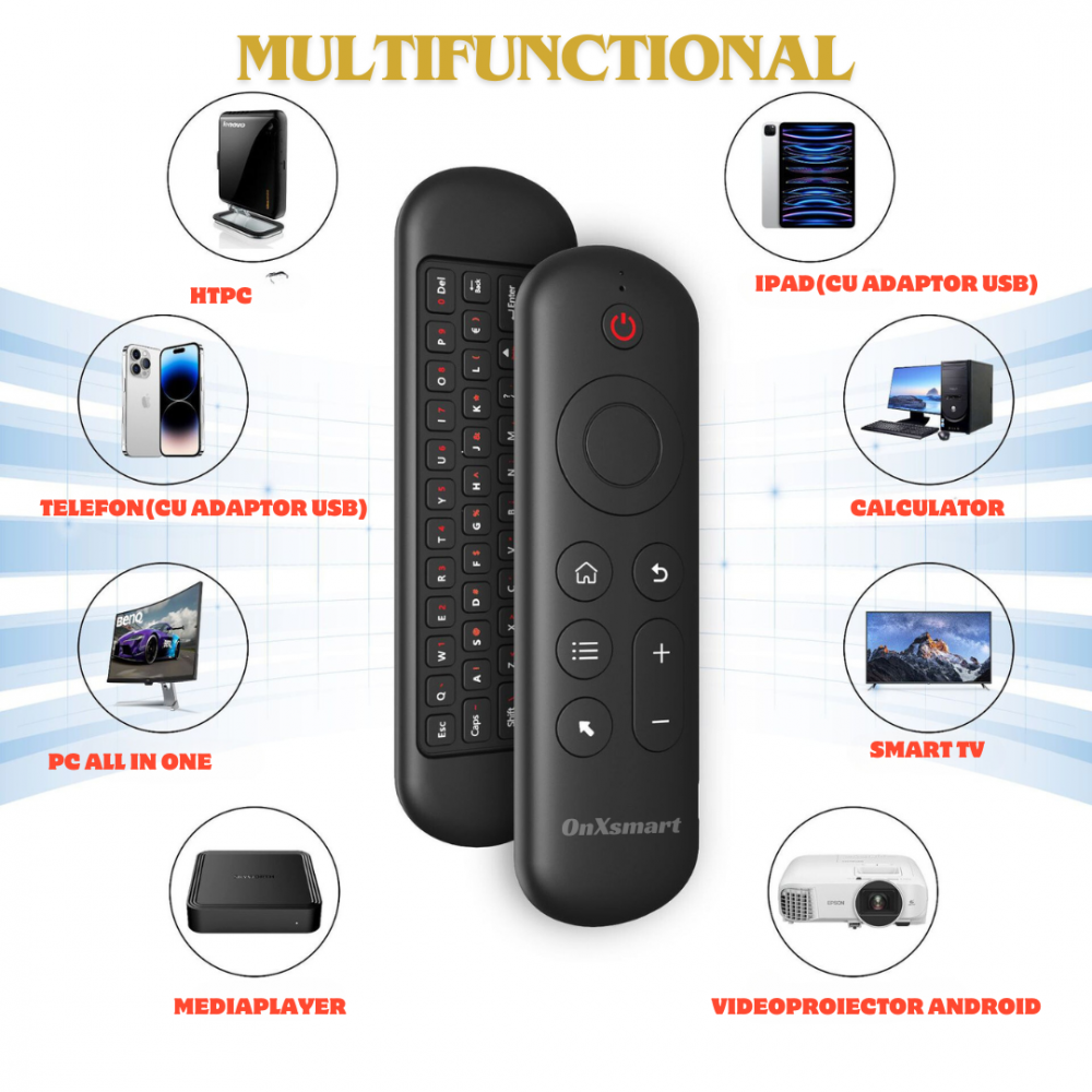 Telecomanda smart OnXsmart®, Air mouse, tastatura QWERTY, DUAL MODE WIFI 2.4G & BT 5.2, lumini RGB, compatibila ANDROID WINDOWS Mac-OS LINUX, negru [6]
