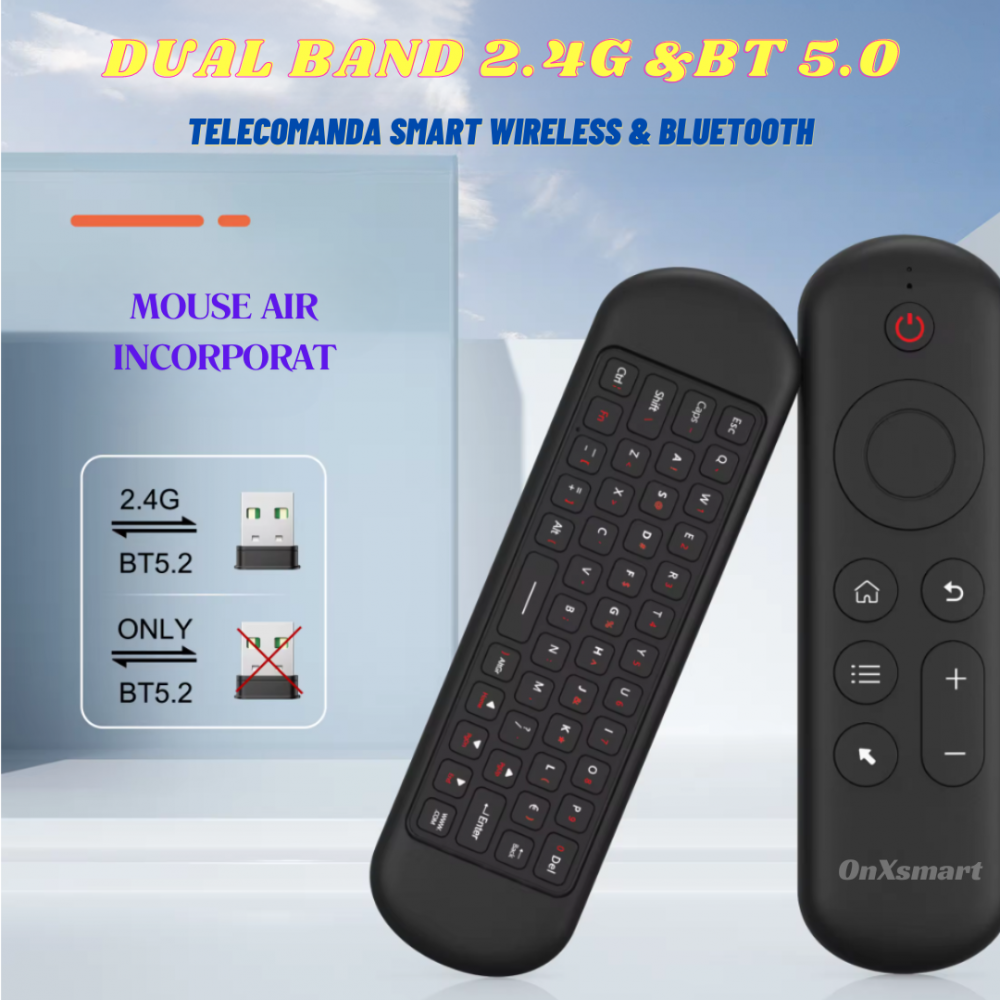 Telecomanda smart OnXsmart®, Air mouse, tastatura QWERTY, DUAL MODE WIFI 2.4G & BT 5.2, lumini RGB, compatibila ANDROID WINDOWS Mac-OS LINUX, negru [4]