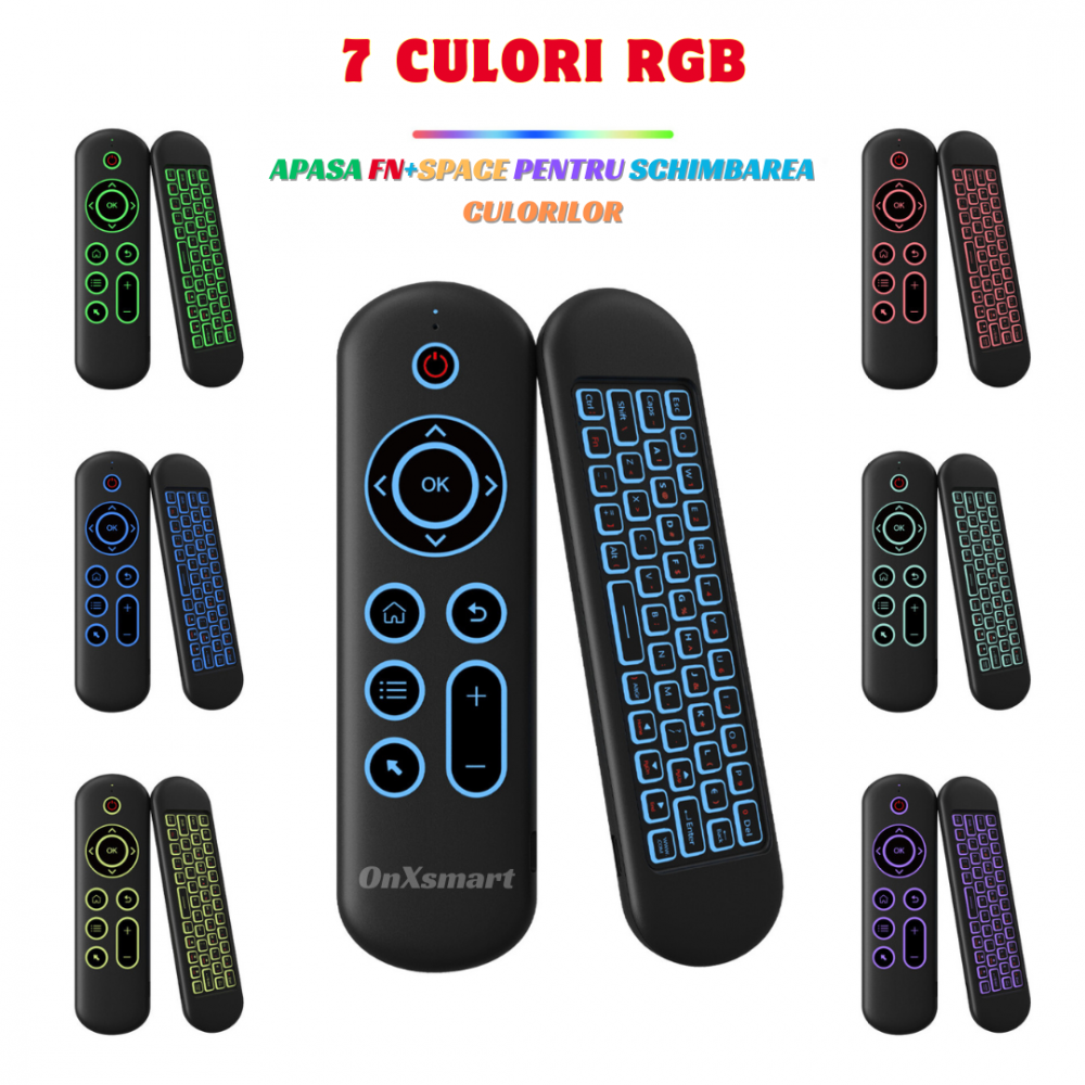 Telecomanda smart OnXsmart®, Air mouse, tastatura QWERTY, DUAL MODE WIFI 2.4G & BT 5.2, lumini RGB, compatibila ANDROID WINDOWS Mac-OS LINUX, negru [3]