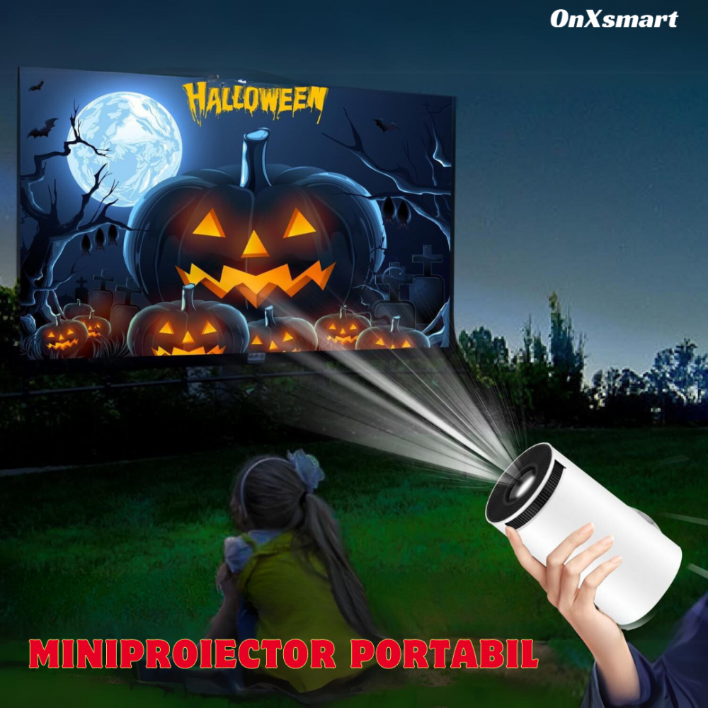 Videoproiector Portabil OnXsmart®, proiectie Smart cu sistem Android 11 incorporat, Instalare aplicatii, suport 4K Ultra HD,  WiFi6 dual, Difuzor Incorporat, Autofocus, Bluetooth 5.0, conexiune HDMI, [5]