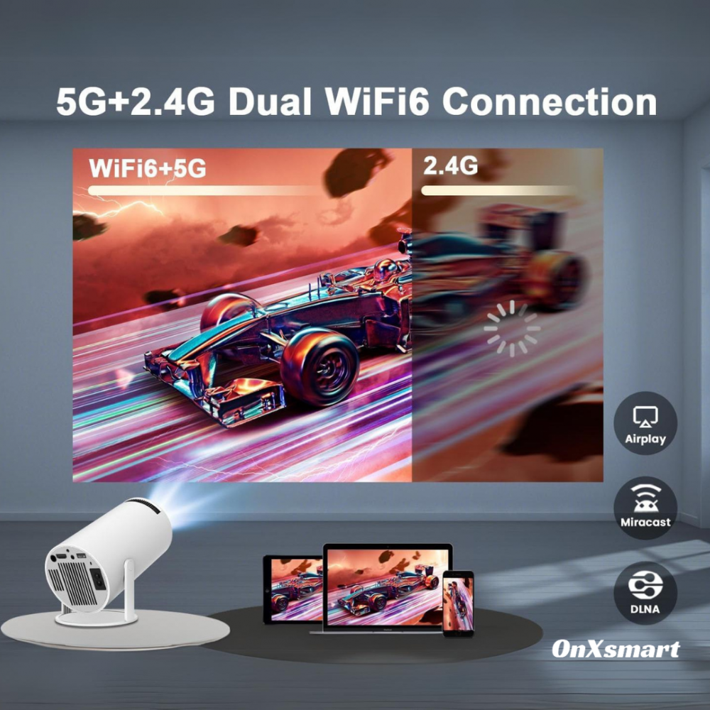 Videoproiector Portabil OnXsmart®, proiectie Smart cu sistem Android 11 incorporat, Instalare aplicatii, suport 4K Ultra HD,  WiFi6 dual, Difuzor Incorporat, Autofocus, Bluetooth 5.0, conexiune HDMI, [4]
