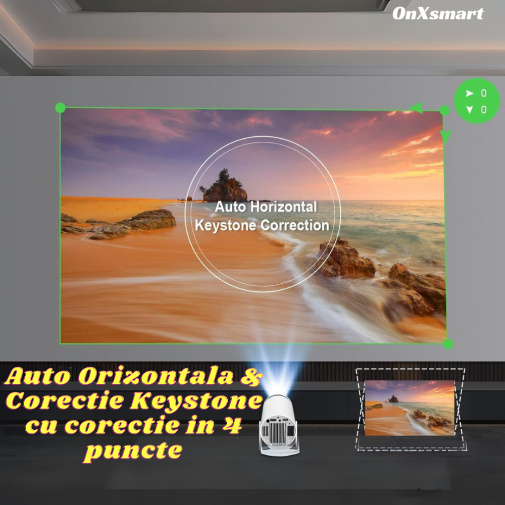Videoproiector Portabil OnXsmart®, proiectie Smart cu sistem Android 11 incorporat, Instalare aplicatii, suport 4K Ultra HD,  WiFi6 dual, Difuzor Incorporat, Autofocus, Bluetooth 5.0, conexiune HDMI, [6]