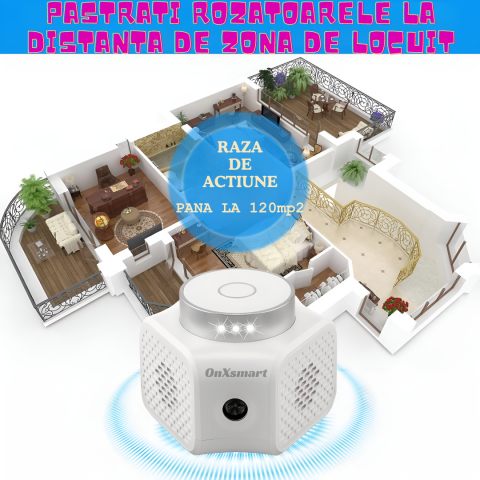 Aparat cu ultrasunete antirozatoare OnXsmart®, anti-sobolani, Acoperire 360 grade, pana la 120 m2, indicator luminos cu senzor, 4 moduri de utilizare, conectare la priza [4]