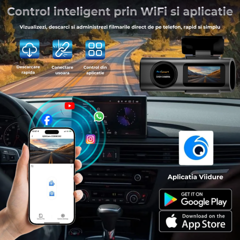 Camera Auto DVR OnXsmart 4K UHD, GPS, WiFi, Fata si Spate, Night Vision [3]