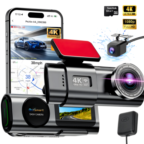 Auto - Camera Auto DVR OnXsmart 4K UHD, GPS, WiFi, Fata si Spate, Night Vision