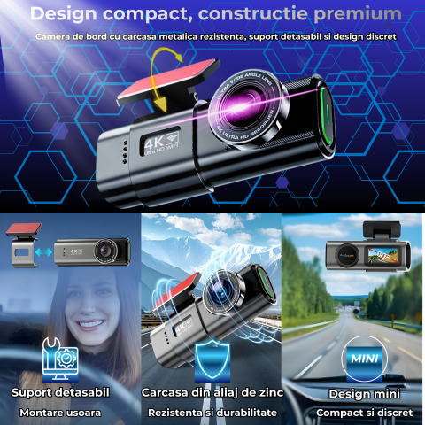 Camera Auto DVR OnXsmart 4K UHD, GPS, WiFi, Fata si Spate, Night Vision [4]