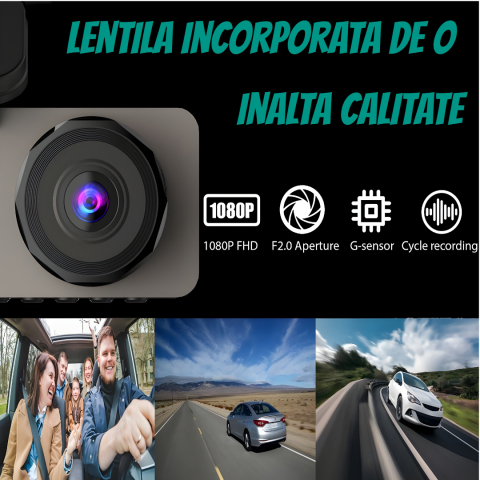 Camera de bord auto DVR tripla OnXsmart®, 1080P Full-HD, Ecran IPS 2.35" Unghi filmare 170°, Starlight NIGHT VISION, WDR, Detectarea miscarii, G-senzor, Loop recording, Card SD 32gb inclus [1]