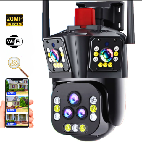 Pentru casa ta - Camera Supraveghere exterior 4K UHD 20MP OnXsmart, Zoom Optic 20x, Rezistenta la apa, Lentile Duale Wide si Telefoto, Detectare Inteligenta AI, Vizualizare Nocturna Dual-Light, Unghi de Rotire 355°, A