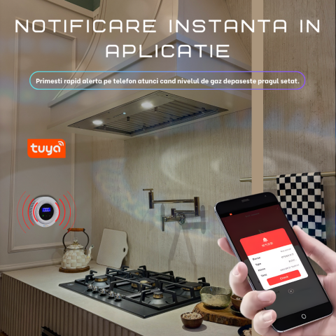 Detector Gaz OnXsmart WiFi, Tuya, Afisaj Digital, Alarma 90 dB, Senzor Temperatura [4]