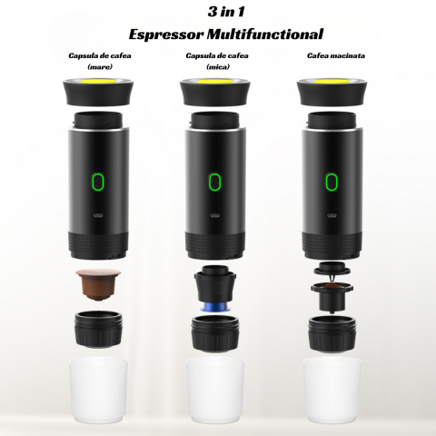 Espressor Portabil Electric 3 in 1 Fara Fir OnXsmart®, Compatibil cu Capsule Nespresso, Dolce Gusto si Cafea Macinata, Cu Incalzirea Apei sau Prepararea Cafelei Reci, Incarcare USB Type C, Ideal pentr [3]