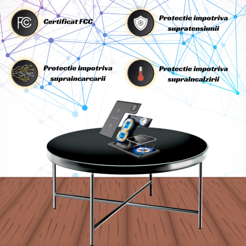 Incarcator wireless OnXsmart®, Statie incarcare 3 in 1, Incarcare rapida QI 15W, UNIVERSAL, Adaptor inclus, Compatibil cu SAMSUNG, IPHONE, APPLE WATCH, AIRPODS, Negru [3]
