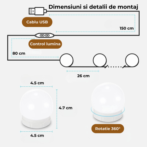 Kit 14 Becuri LED OnXsmart pentru Oglinda Make-Up, Stil Hollywood, 3 Moduri Iluminare [5]