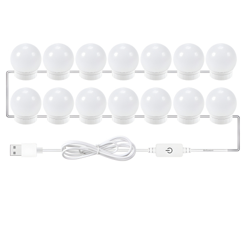 Kit 14 Becuri LED OnXsmart® pentru Oglinda Make-Up, Stil Hollywood, 3 Moduri de Iluminare pentru un Machiaj Perfect, Vanity LED Mirror, incarcare USB [5]