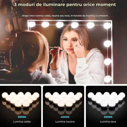 Kit 14 Becuri LED OnXsmart pentru Oglinda Make-Up, Stil Hollywood, 3 Moduri Iluminare [1]
