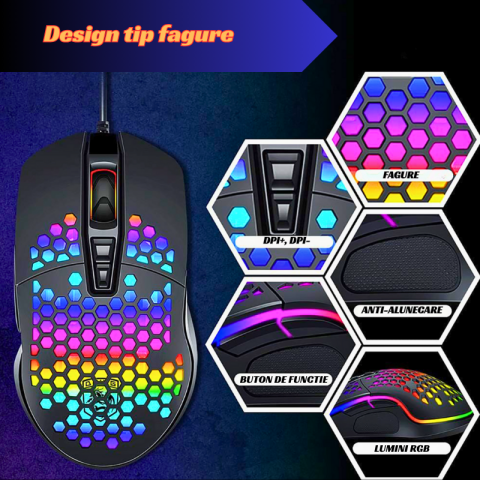 Kit Gaming Tastatura mecanica si Mouse RGB, Design Fagure, Ultra Usor, DPI Reglabil, Iluminare Multicolora, Anti-Alunecare, Silver [1]