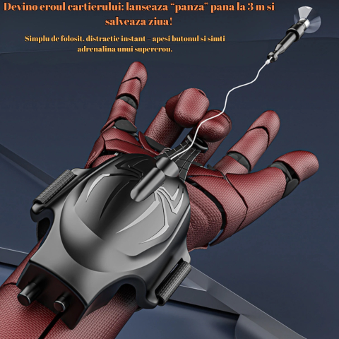 Lansator ventuze cu manusa tip Spider-Man, OnXsmart®, tragere pana la 3m, revenire automata, jucarie interactiva cu prindere pe mana, set complet erou, cadou pentru copii 3+ ani, ROSU [3]