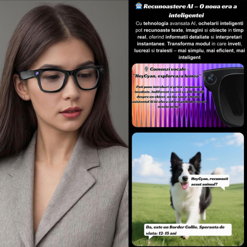 Ochelari Smart OnXsmart® cu AI integrat, Sony Camera 800W HD, Filmare 1080P, Traducere in Timp Real, Asistent Vocal, Audio Open-Ear, Lentile Inter-Schimbabile (Clear + Soare) – Ideali de Calatorii, Bu [7]