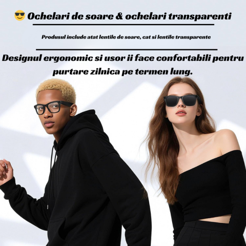 Ochelari Smart OnXsmart® cu AI integrat, Sony Camera 800W HD, Filmare 1080P, Traducere in Timp Real, Asistent Vocal, Audio Open-Ear, Lentile Inter-Schimbabile (Clear + Soare) – Ideali de Calatorii, Bu [4]