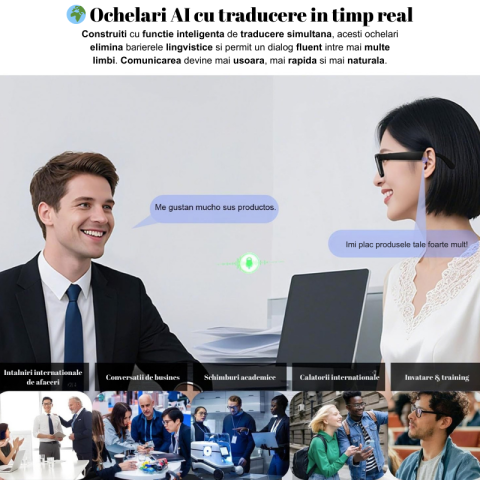 Ochelari Smart OnXsmart® cu AI integrat, Sony Camera 800W HD, Filmare 1080P, Traducere in Timp Real, Asistent Vocal, Audio Open-Ear, Lentile Inter-Schimbabile (Clear + Soare) – Ideali de Calatorii, Bu [8]