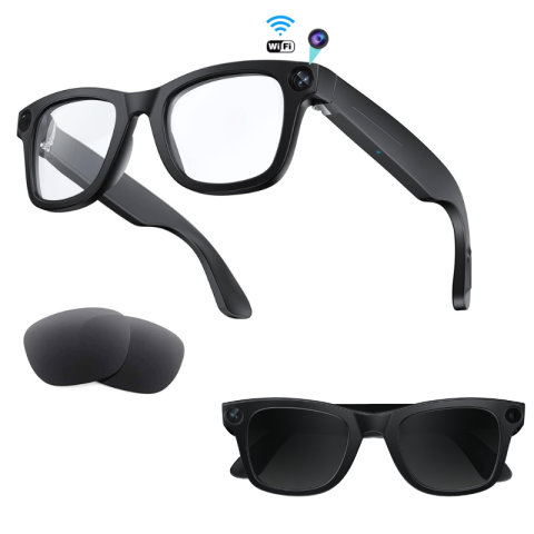Dispozitive spionaj - Ochelari Smart OnXsmart® cu AI integrat, Sony Camera 800W HD, Filmare 1080P, Traducere in Timp Real, Asistent Vocal, Audio Open-Ear, Lentile Inter-Schimbabile (Clear + Soare) – Ideali de Calatorii, Bu