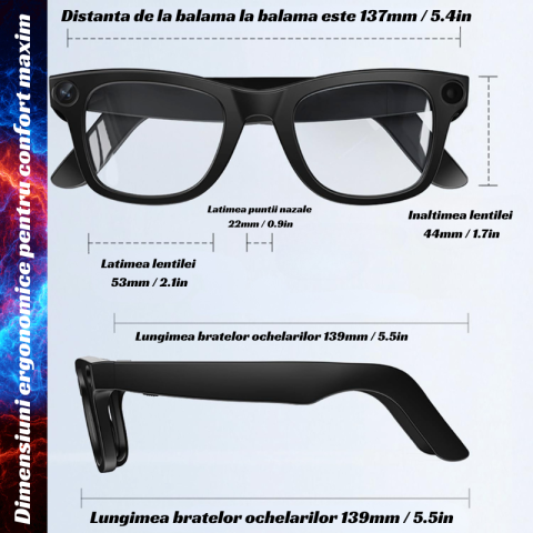 Ochelari Smart OnXsmart® cu AI integrat, Sony Camera 800W HD, Filmare 1080P, Traducere in Timp Real, Asistent Vocal, Audio Open-Ear, Lentile Inter-Schimbabile (Clear + Soare) – Ideali de Calatorii, Bu [2]