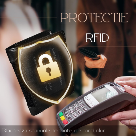 ortofel Barbati OnXsmart din Piele Naturala, Slim, Protectie RFID, Vintage, Negru [2]