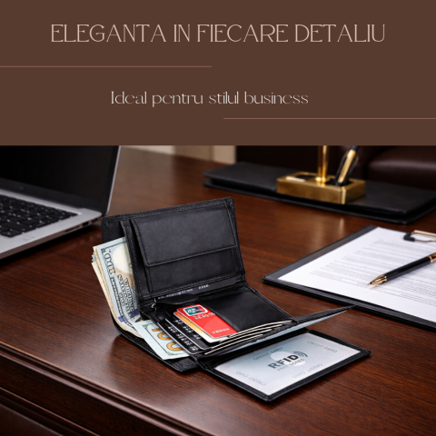 ortofel Barbati OnXsmart din Piele Naturala, Slim, Protectie RFID, Vintage, Negru [4]