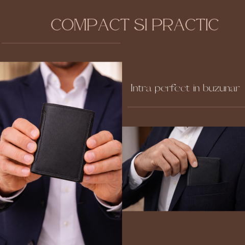 ortofel Barbati OnXsmart din Piele Naturala, Slim, Protectie RFID, Vintage, Negru [5]