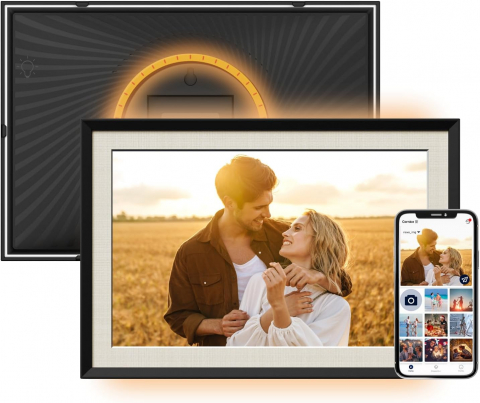 Pentru casa ta - Rama foto digitala WiFi 10.1 OnXsmart, ecran tactil IPS HD 1280x800, cu LED integrat, Android 6, lumini RGB ambientale, 32GB stocare interna, Suporta card pana la 128GB, partajarea fotografiilor si vi