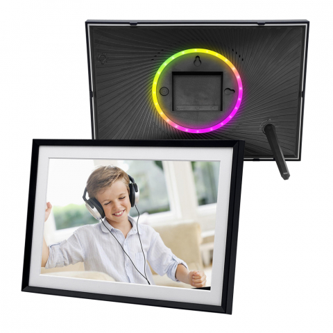 Rama foto digitala WiFi 10.1 OnXsmart, ecran tactil IPS HD 1280x800, cu LED integrat, Android 6, lumini RGB ambientale, 32GB stocare interna, Suporta card pana la 128GB, partajarea fotografiilor si vi [1]