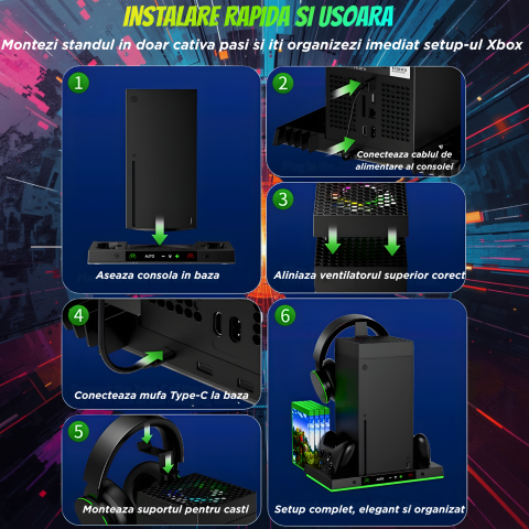 Statie Suport OnXsmart pentru Xbox Series X, Racire, Incarcare 2 Controllere, RGB [5]