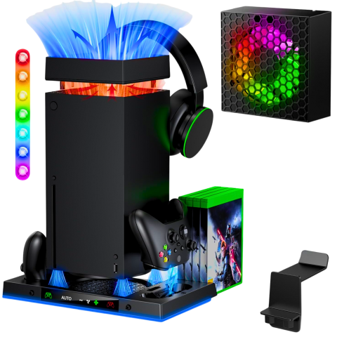 Accesorii console gaming - Statie Suport OnXsmart pentru Xbox Series X, Racire, Incarcare 2 Controllere, RGB