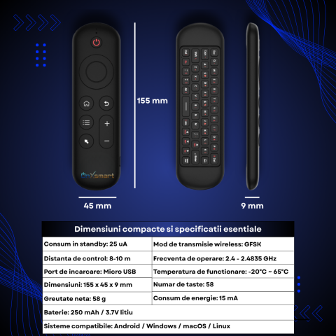 elecomanda Smart OnXsmart Air Mouse, Tastatura QWERTY, WiFi 2.4G, BT 5.2 [5]