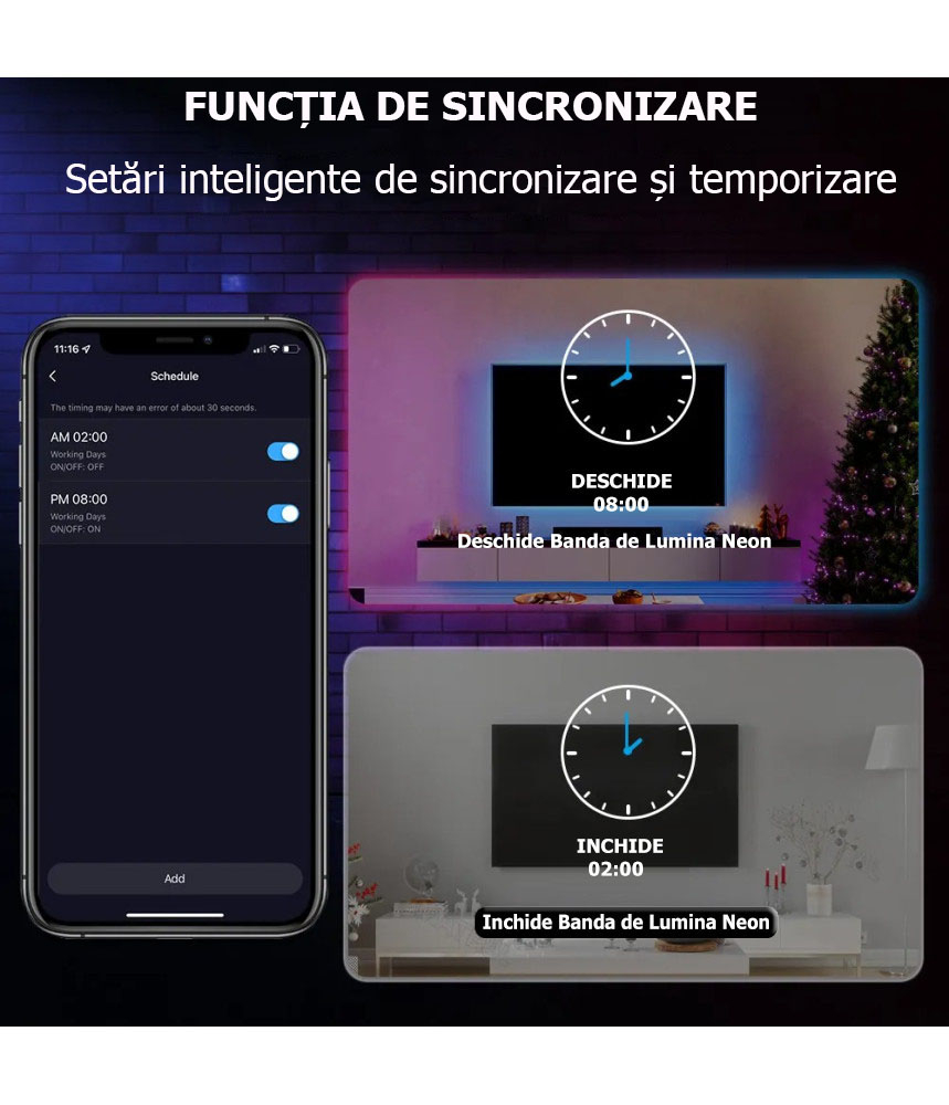 Banda LED Neon RGB inteligenta Tuya, Wi-Fi, sincronizare muzica, IP67, compatibil Alexa/Google Assistant, 5m @SmartWIZ [6]