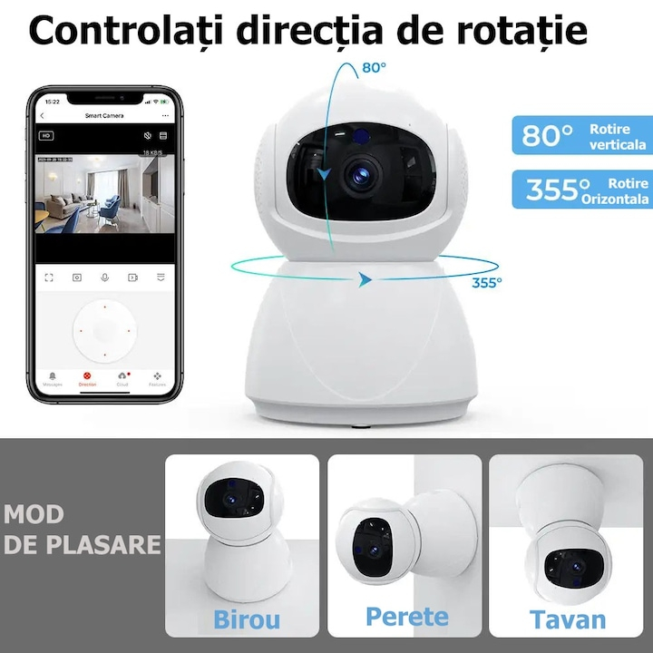Camera de supraveghere TUYA, Cu Functie Baby Monitor, Si cu Rotire 360 grade, Full HD 1080P, Wireless Audio Video, IP, Night Vision, Detectarea miscarilor, Two-Way Audio @SmartWiz [4]
