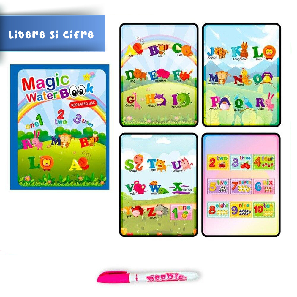 Carte de colorat cu apa Magic Book, Reutilizabila, plina de culori vibrante, Litere si Cifre [4]