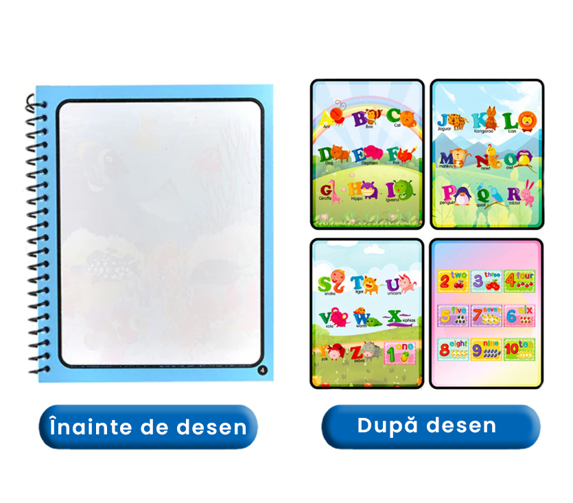 Carte de colorat cu apa Magic Book, Reutilizabila, plina de culori vibrante, Litere si Cifre [6]